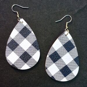 5 for $25 Buffalo Plaid Leather Earrings Black White Plaid Earrings Houndstooth